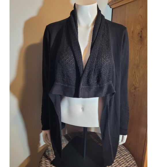 Calvin Klein Black Crochet Waterfall Cardigan Womens L Minimalist Sheer Layer - Picture 4 of 9